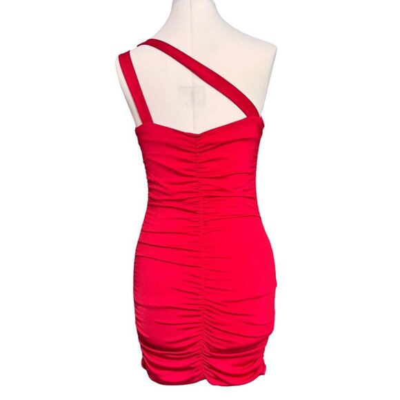 Treebarn Red One-Shoulder Ruched Bodycon Mini Dress XS Stretch Knit Sexy Party - Picture 9 of 11